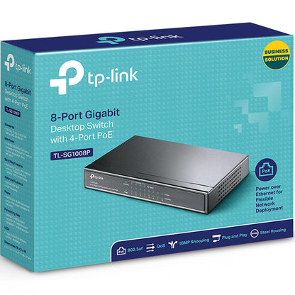 TP-Link TL-SG1008P V4 | 8 Port Gigabit PoE Switch | 4 PoE+ Ports @64W | Desktop | Plug & Play | Sturdy Metal w/ Shielded Ports | Fanless | Limited Lifetime Protection | QoS & IGMP Snooping | Unmanaged