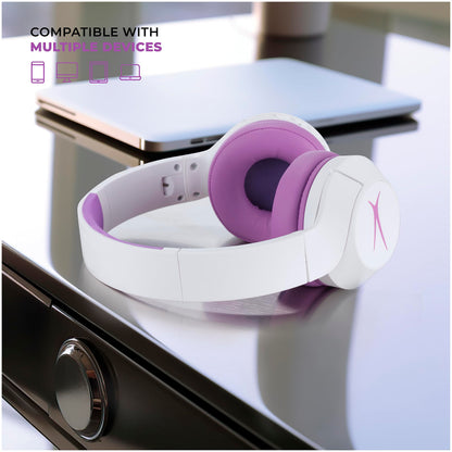 Altec Lansing Kid Safe Noise Cancelling Wireless Headphones 15H Battery, 85dB Volume Limit, Foldable Design Powerful Sound, Active Noise Cancellation Perfect for Kids Ages 7+ (Whiteout Pop Pink)