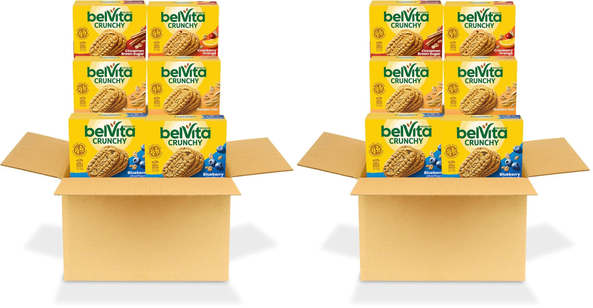 belVita Breakfast Bars Biscuits Variety Pack, 4 Flavors, 30 Total Packs, 6 Boxes (4 Biscuits Per Pack) (Pack of 2)