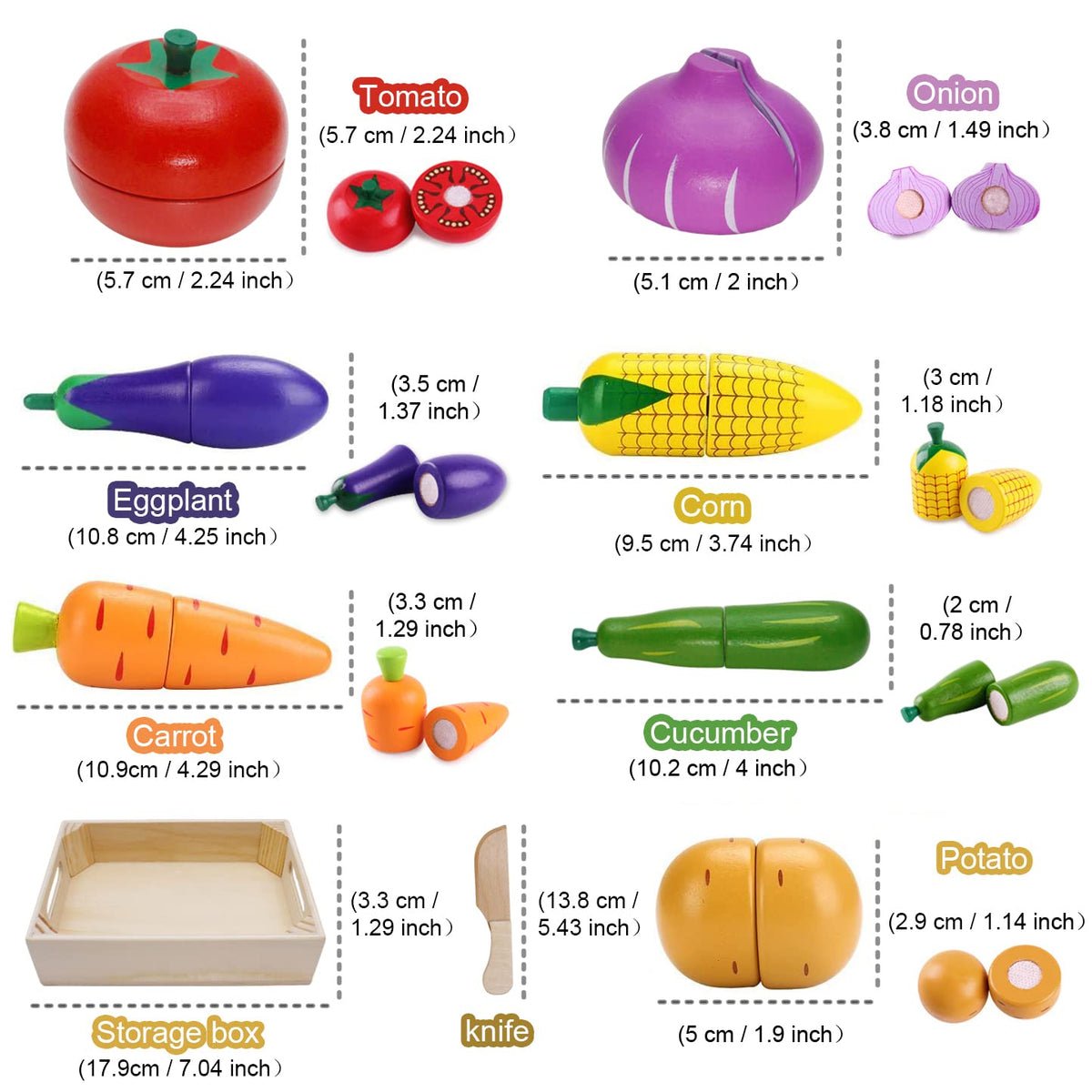 Wooden Play Food for Kids Kitchen Cutting Fruits Toys for Toddlers Pretend Vegetables Gift for Boys Girls Educational Toys