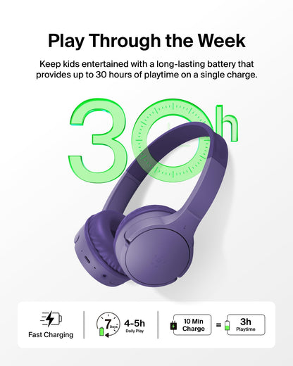 Belkin SoundForm Mini - Wireless Bluetooth Kids Headphones, 30H Battery, 85dB Safe Volume Limit, Built-in Microphone - Toddler On-Ear Earphones for iPhone, iPad - Ideal for School - Blue w/Case