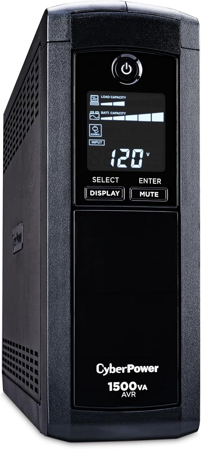 CyberPower CP1500AVRLCD Intelligent LCD UPS Battery Backup and Surge Protector, 1500VA/900W, 12 Outlets, AVR, Mini-Tower, UL Certified