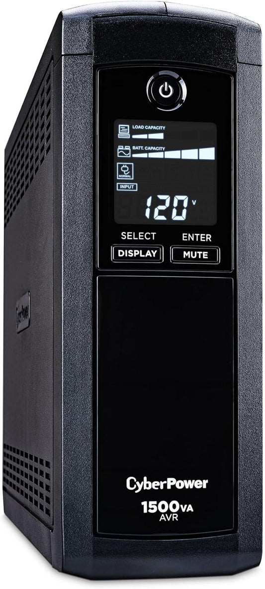 CyberPower CP1500AVRLCD Intelligent LCD UPS Battery Backup and Surge Protector, 1500VA/900W, 12 Outlets, AVR, Mini-Tower, UL Certified