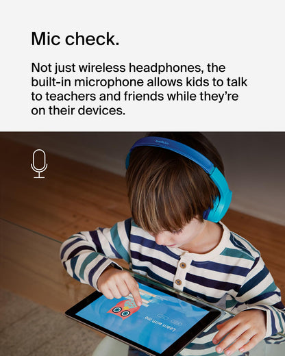 Belkin SoundForm Mini - Wireless Bluetooth Kids Headphones, 30H Battery, 85dB Safe Volume Limit, Built-in Microphone - Toddler On-Ear Earphones for iPhone, iPad - Ideal for School - Blue w/Case