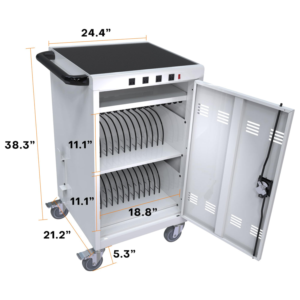 35 Device Mobile Charging Cart, Chromebooks and Laptop Computers, Locking Charging Station with Lock & Key for The Front Back Door, Surge Protection