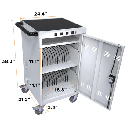 35 Device Mobile Charging Cart, Chromebooks and Laptop Computers, Locking Charging Station with Lock & Key for The Front Back Door, Surge Protection