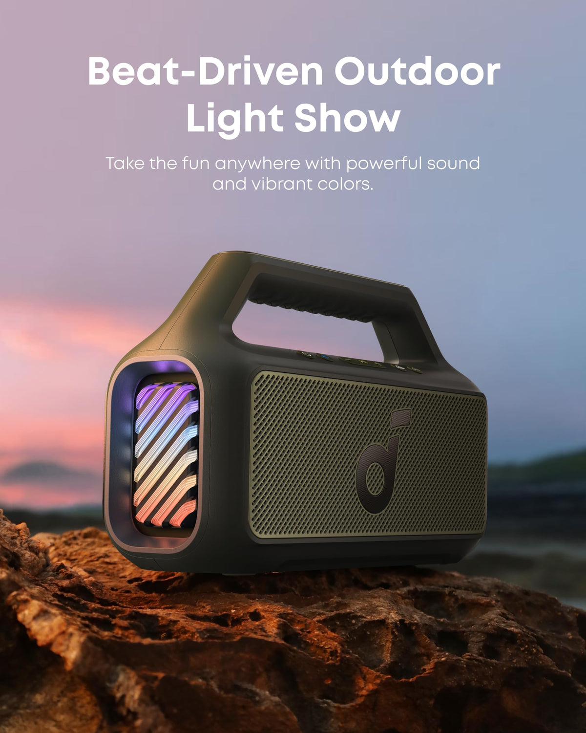 Soundcore Boom 2 By Anker, Outdoor Speaker, 80W, Subwoofer, BassUp 2.0, 24H Playtime, IPX7 Waterproof, Floatable, RGB Lights, USB-C, Custom EQ, Portable for Camping and Beach - Black