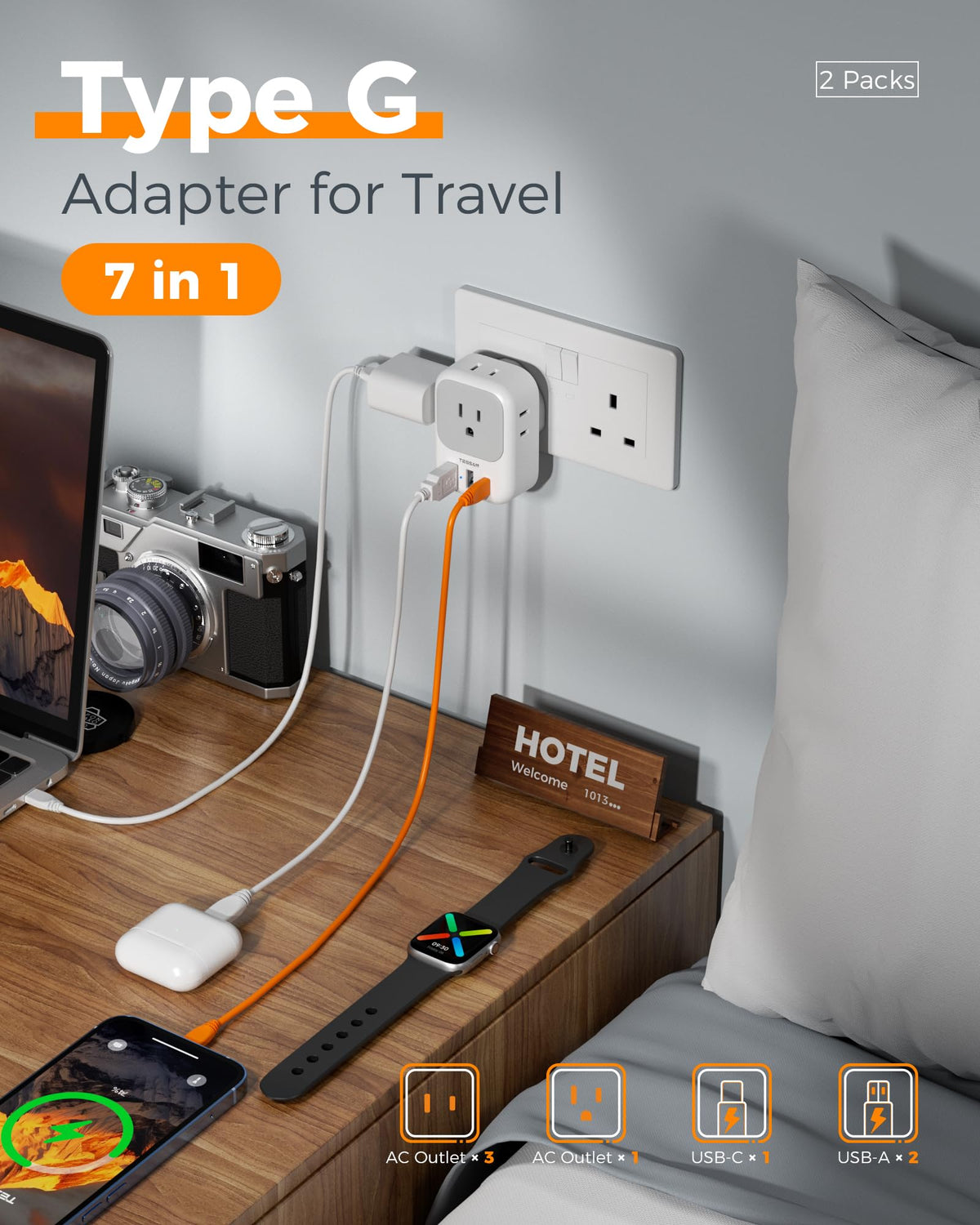 2 Pack European Plug Adapter USB C, TESSAN US to Europe Adapter 4 Outlets 3 USB Charger, Type C International Power Adaptor to Italy Spain France Portugal Iceland Germany, Europe Travel Essentials