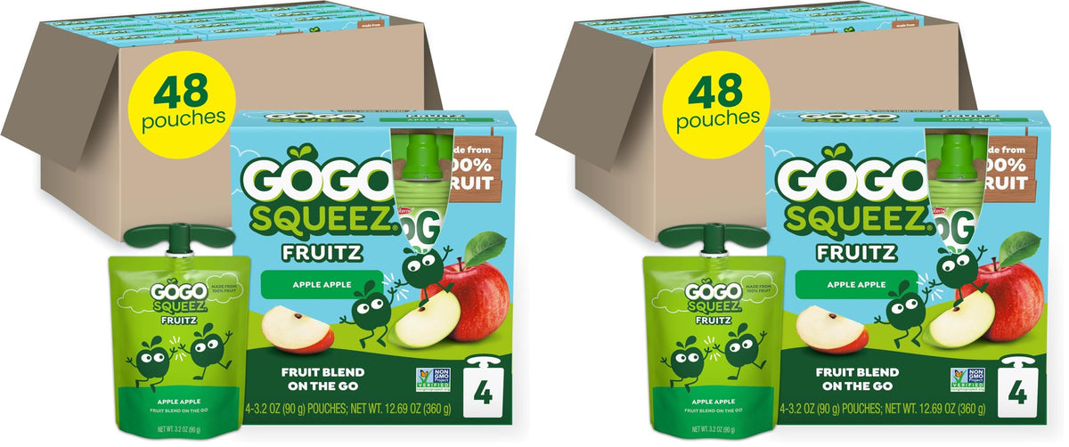 GoGo squeeZ Applesauce and Fruit Puree, Apple Banana, 3.2 oz (Pack of 48), Unsweetened Fruit Snacks for Kids, Gluten Free, Nut Free and Dairy Free, BPA Free Pouches (Packaging May Vary)