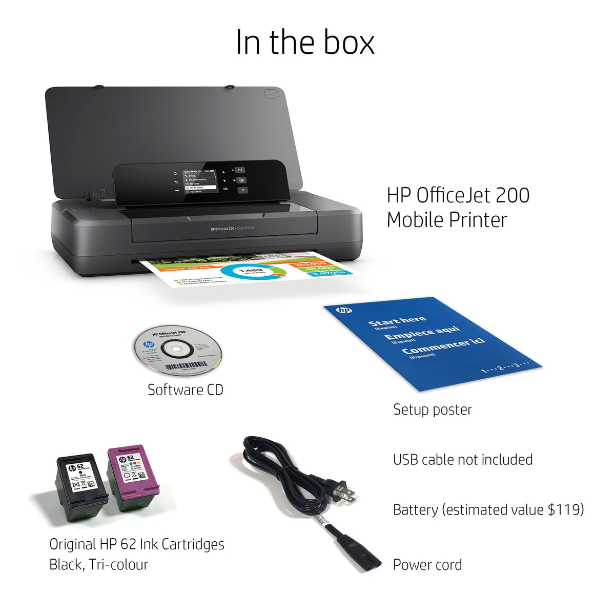 HP OfficeJet 200 Wireless Mobile Printer - Black, Battery Included (CZ993A)