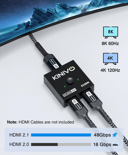 Kinivo HDMI Switch 5 in 1 Out 4K 60Hz (HDR 10, High Speed 18Gbps, IR Remote, HDCP2.2, Dolby Vision, VRR) - 550BN Switcher Compatible with Roku, PS5, Xbox, Apple TV, Nintendo Switch 2, Cable Box