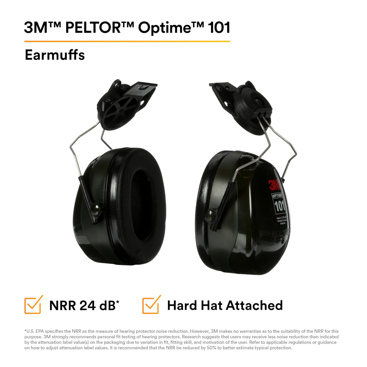 3M PELTOR Hearing Protection Optime 101 Earmuffs, Over the Head, H7A, 25 dB NRR, Adjustable Earcups, E-A-Rfit Compatible, Stainless Steel, Pack of 1, Black/Red