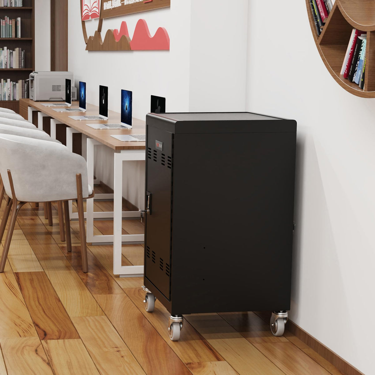 30 Device Mobile Laptop Charging Cart for Laptop Computers Chromebook Fast Charging & Secure Storage (16.3in Screen Size), Ideal for School, Library, Hospital - Black