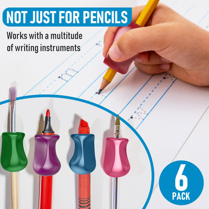 The Pencil Grip Original Pencil Grippers 6 Pcs, Improves Kids Handwriting, Ergonomic Pen Holder for Righties & Lefties, Ideal for Kids, Toddlers, Adults, Writing Tool with Finger Cushion