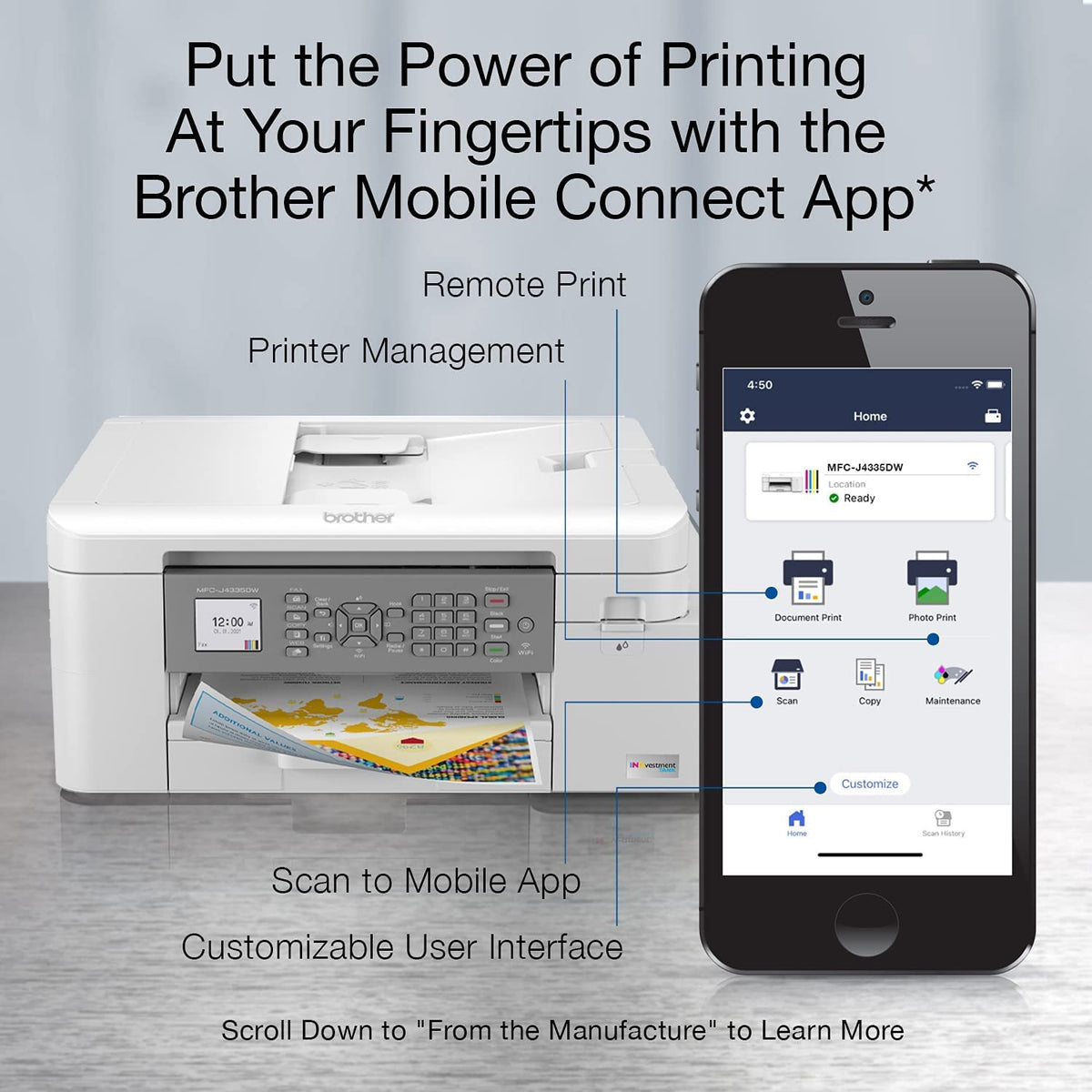 Brother INKvestment 4355 Wireless Color Inkjet All-in-One Printer with 1.8” Color Display and Manual Feed Slot | Includes Refresh Subscription Trial(1) (MFC-J4355DW)