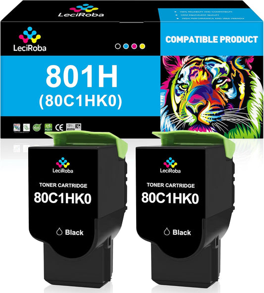 LeciRoba 80C1HK0 Black Remanufactured Toner Cartridge for Lexmark 801H 80C1HK0 for Lexmark CX410 CX410de CX410dte CX410e CX510 CX510dthe CX510dhe CX510de Printer (Up to 4K Pages, 2-Black)