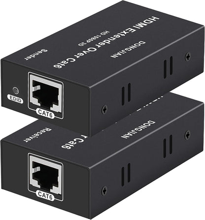 HDMI Extender Over Cat5e/6/7 Ethernet 1080p Up to 196ft HDMI Balun Sender Transmitter Receiver Support EDID and POC Function 3D HDCP