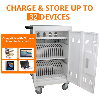 35 Device Mobile Charging Cart, Chromebooks and Laptop Computers, Locking Charging Station with Lock & Key for The Front Back Door, Surge Protection