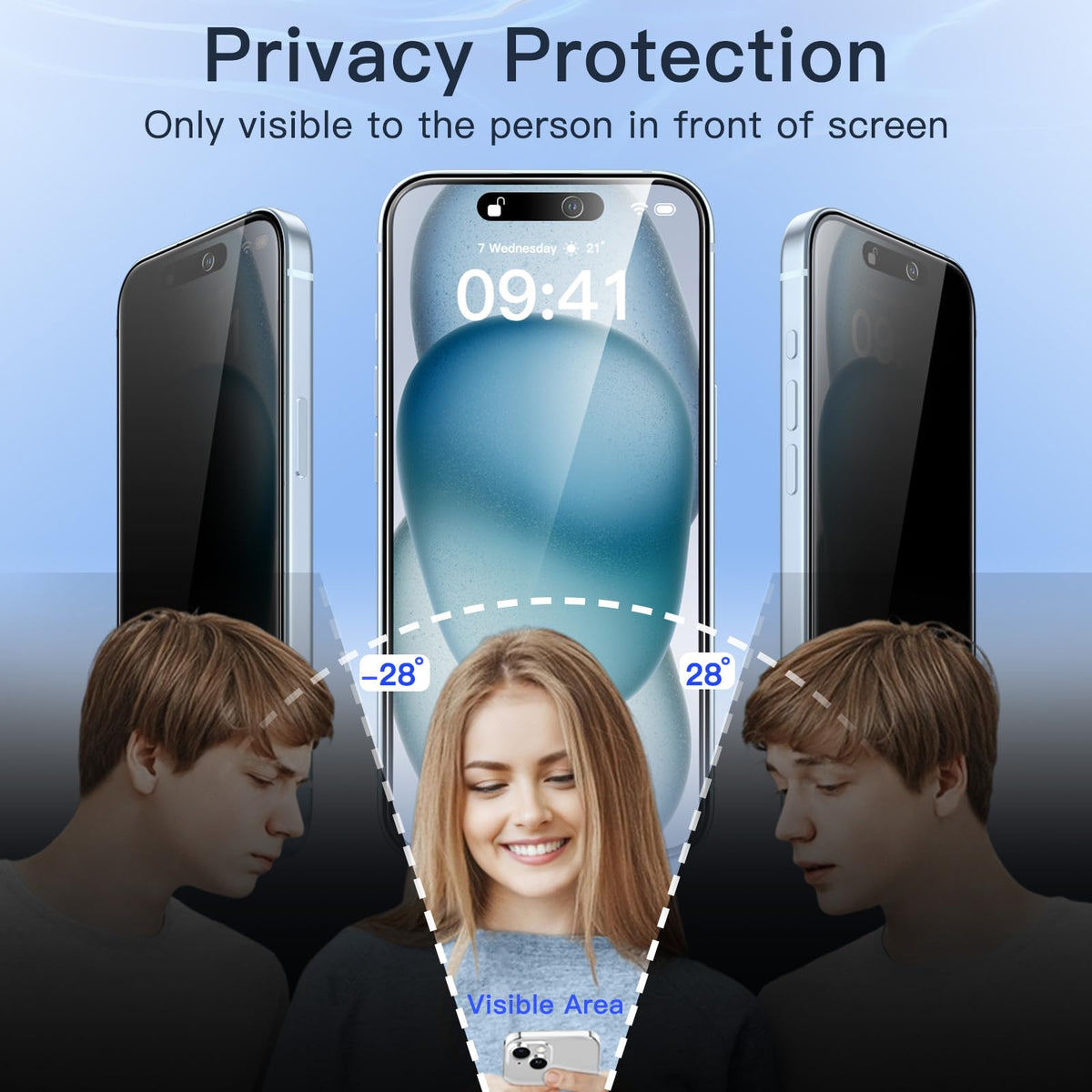 JETech Privacy Screen Protector for iPhone 15 6.1-Inch, Anti-Spy Tempered Glass Film with Easy Installation Tool, 2-Pack