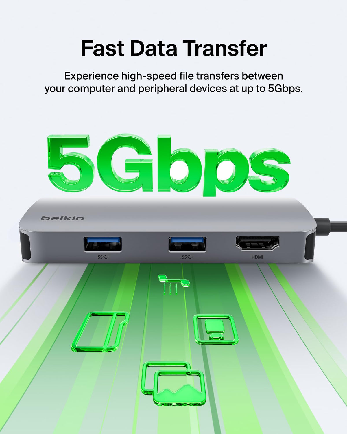 Belkin USB C Hub, 4-in-1 Multi-Port Laptop Dock with 4K HDMI, USB C Docking Station with 100 Watt Pass-Through Power Delivery, 2 X USB A Ports For MacBook Pro, Air, iPad Pro, Chromebook and More