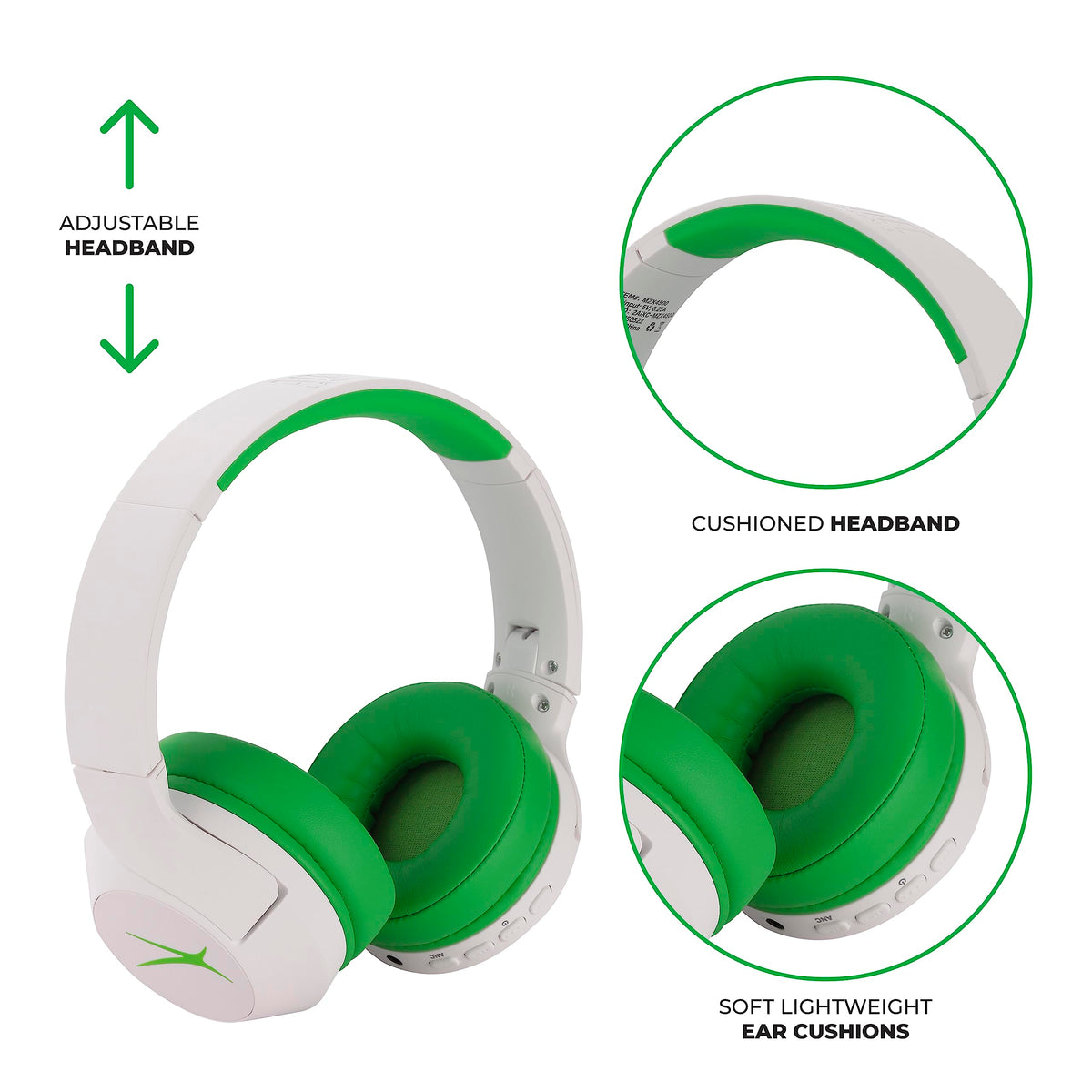 Altec Lansing Kid Safe Noise Cancelling Wireless Headphones 15H Battery, 85dB Volume Limit, Foldable Design Powerful Sound, Active Noise Cancellation Perfect for Kids Ages 7+ (Whiteout Pop Pink)