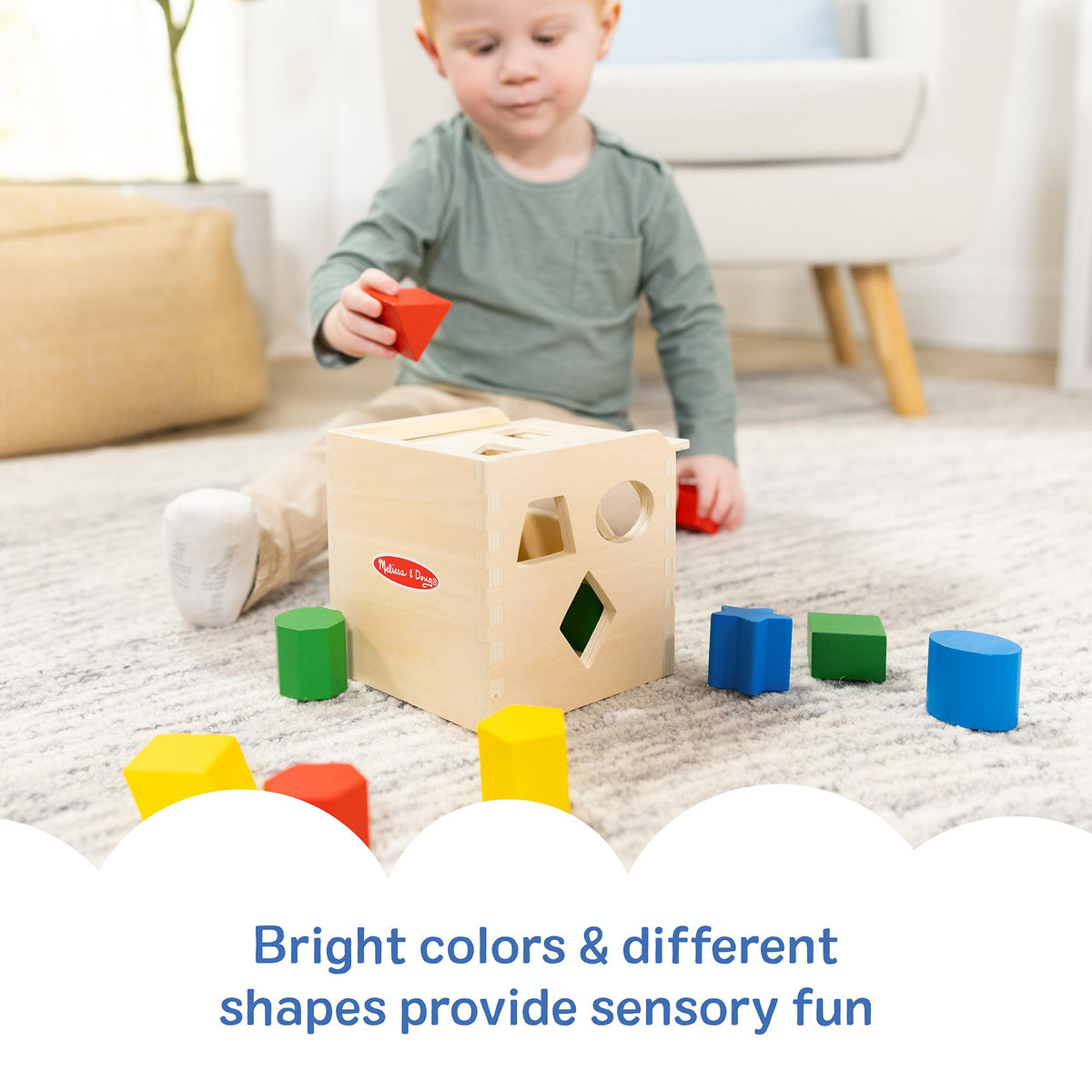 Melissa & Doug Shape Sorting Cube - Classic Wooden Toy With 12 Shapes