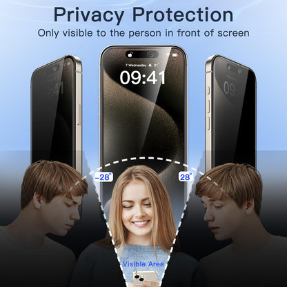 JETech Privacy Screen Protector for iPhone 15 6.1-Inch, Anti-Spy Tempered Glass Film with Easy Installation Tool, 2-Pack
