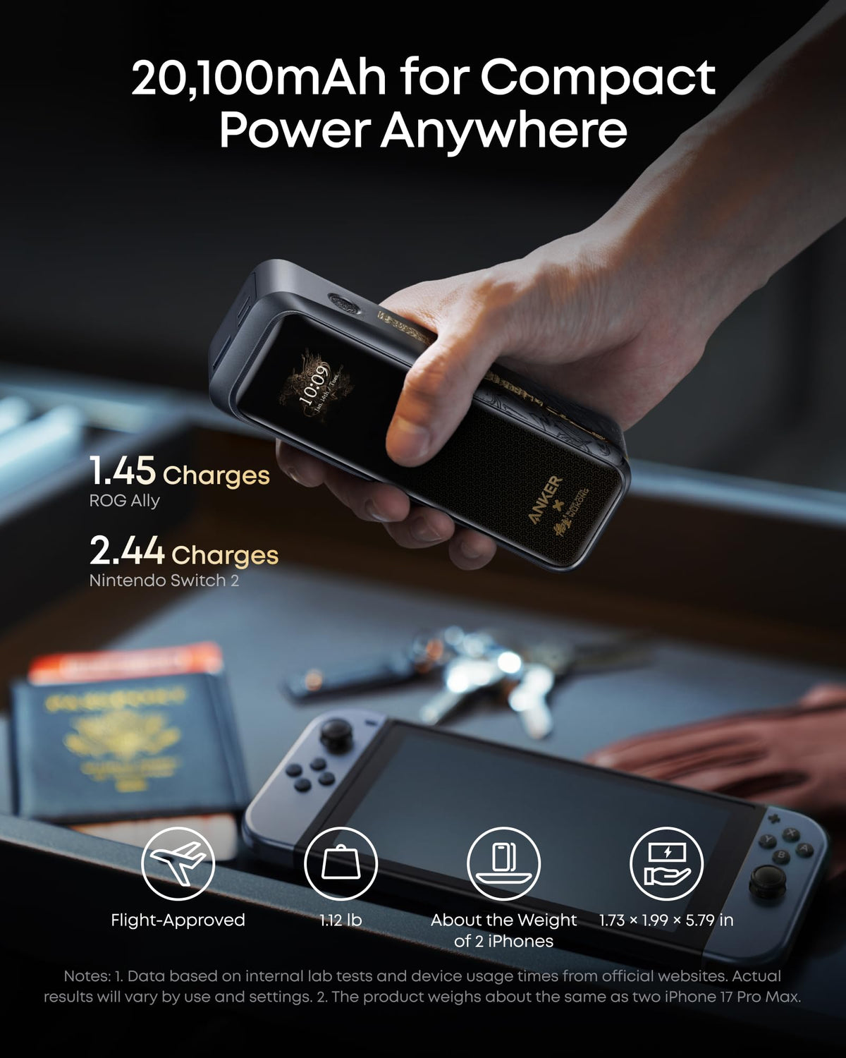 Anker Prime Power Bank, 20,100mAh 3-Port Portable Charger with 220W Max Output, Two-Way Charging, TSA-Approved, App Control, for MacBook, iPhone 17/16 Series, and More (Base Not Included)