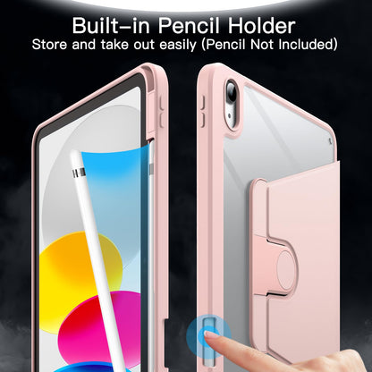 JETech Rotating Case for iPad (A16) 11th/10th Generation (2025/2022) with Pencil Holder, 360 Degree Rotation Protective Stand Cover Clear Back, Auto Wake/Sleep (Navy)