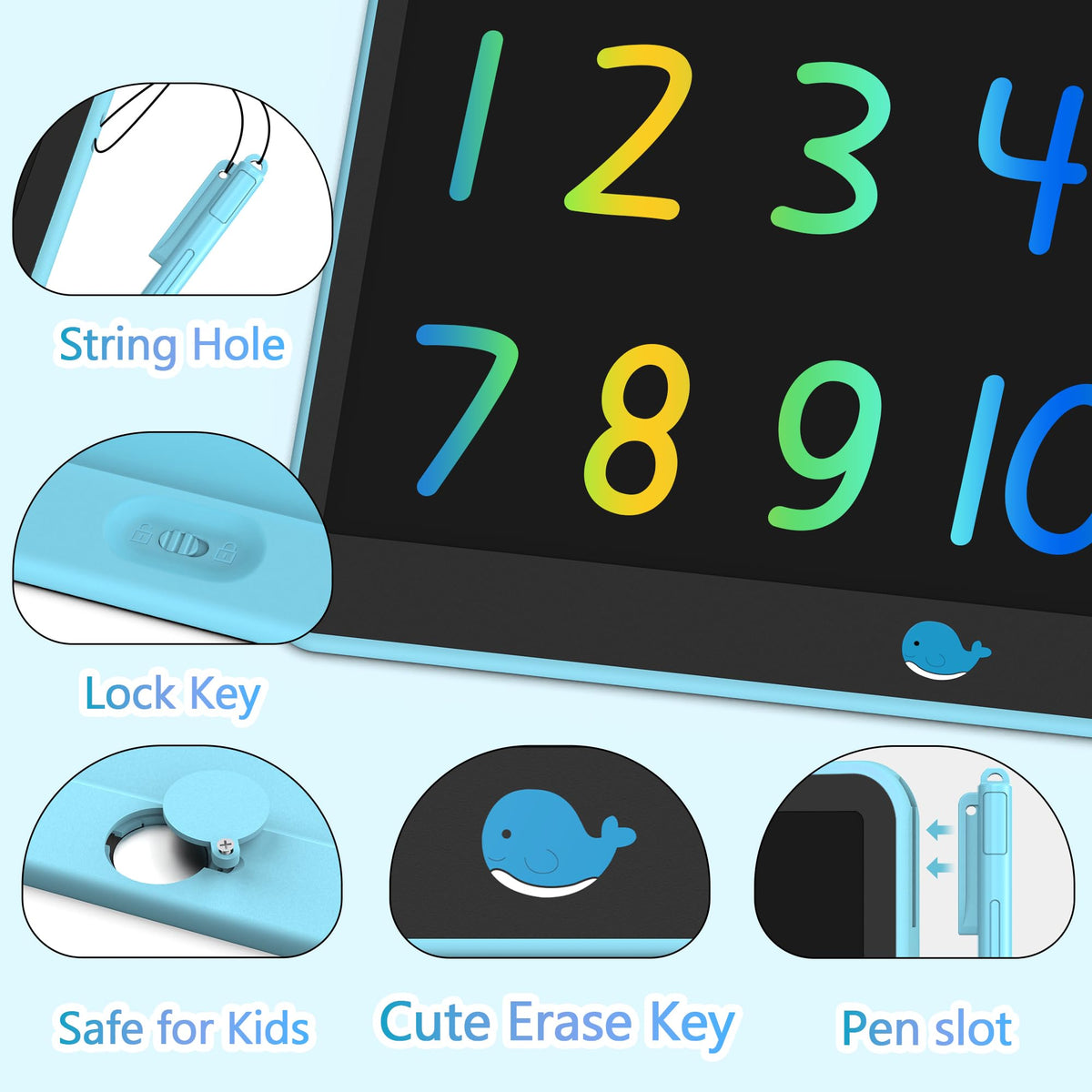 Hockvill LCD Writing Tablet for Kids 8.8 Inch, Toys for Girls Boys Drawing Pad for 3 4 5 6 7 Year Old Kids Toys, Children Christmas Birthday Gift for Kids Toddler Doodle Board Travel Essentials