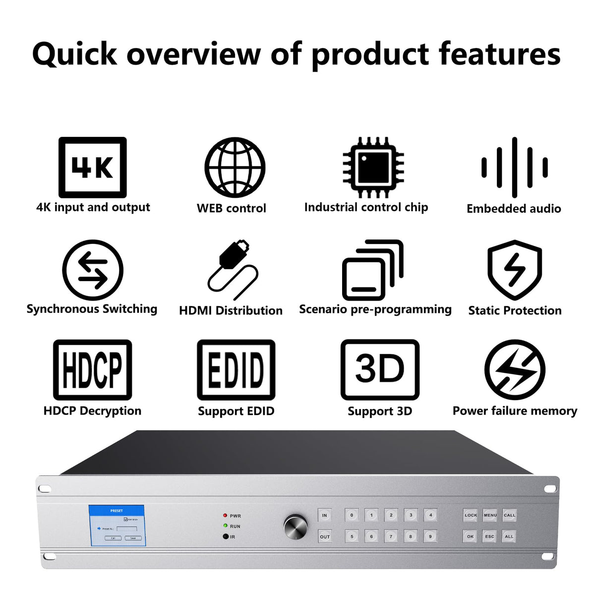 ICUIXIAN 16x16 HDMI Matrix Switch 4K@30Hz with Web GUI+LAN Port+Rs232 Control, Rack Mount HDMI Matrix 16x16 Support EDID, HDCP, Backlit Button, LED Screen Display (16 hdmi switcher 1x16 Splitter)