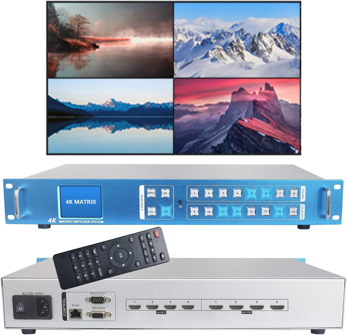 ICUIXIAN 16x16 HDMI Matrix Switch 4K@30Hz with Web GUI+LAN Port+Rs232 Control, Rack Mount HDMI Matrix 16x16 Support EDID, HDCP, Backlit Button, LED Screen Display (16 hdmi switcher 1x16 Splitter)