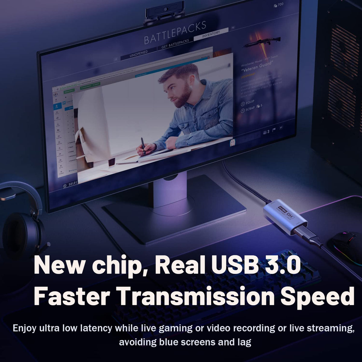 Guermok Video Capture Card, 4K USB3.0 HDMI to USB C Capture Card for Streaming, 1080P 60FPS, Compatible with iPad Mac OS Windows, Quest 3, OBS, PS5/4, Switch2/1, Xbox, Camera (Silver)