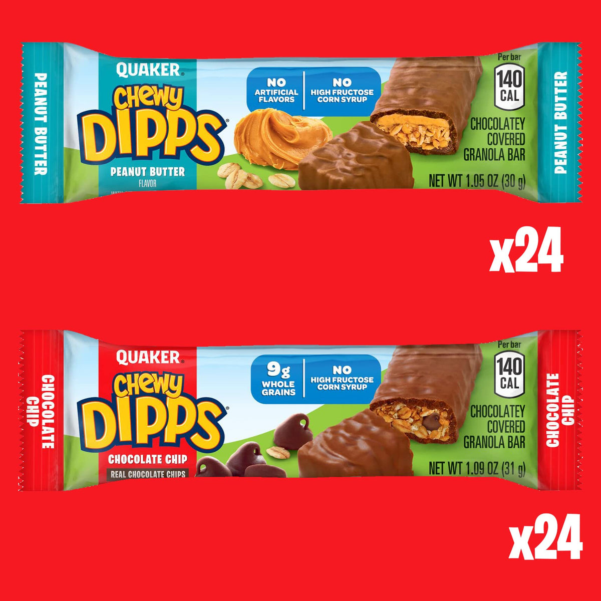 Quaker Chewy Granola Bars, Chewy & Dipps Variety Pack, 58 Count