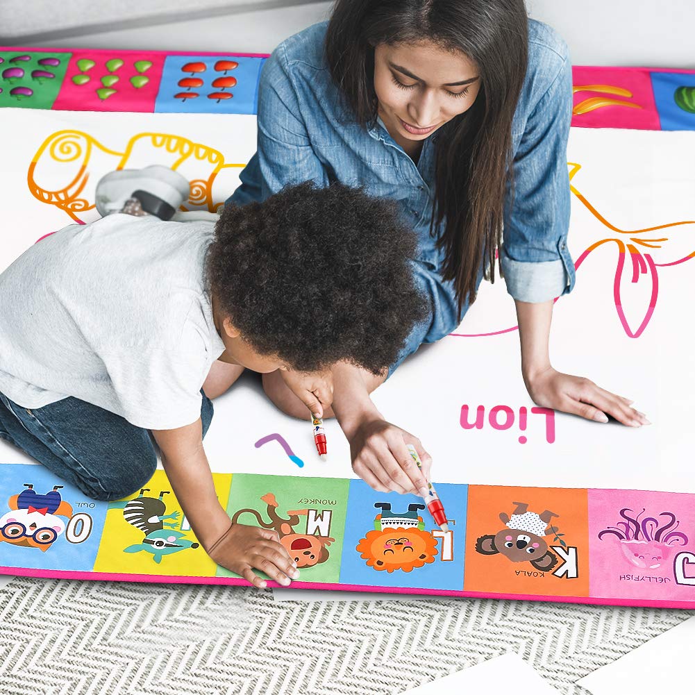 Water Doodle Mat - Kids Painting Writing Color Doodle Drawing Mat Toy Bring Magic Pens Educational Toys for Age 3 4 5 6 7 Year Old Girls Boys Age Toddler Gift