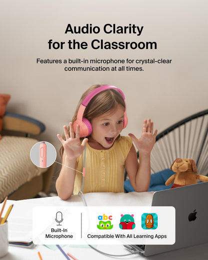 Belkin SoundForm Mini - Wireless Bluetooth Kids Headphones, 30H Battery, 85dB Safe Volume Limit, Built-in Microphone - Toddler On-Ear Earphones for iPhone, iPad - Ideal for School - Blue w/Case