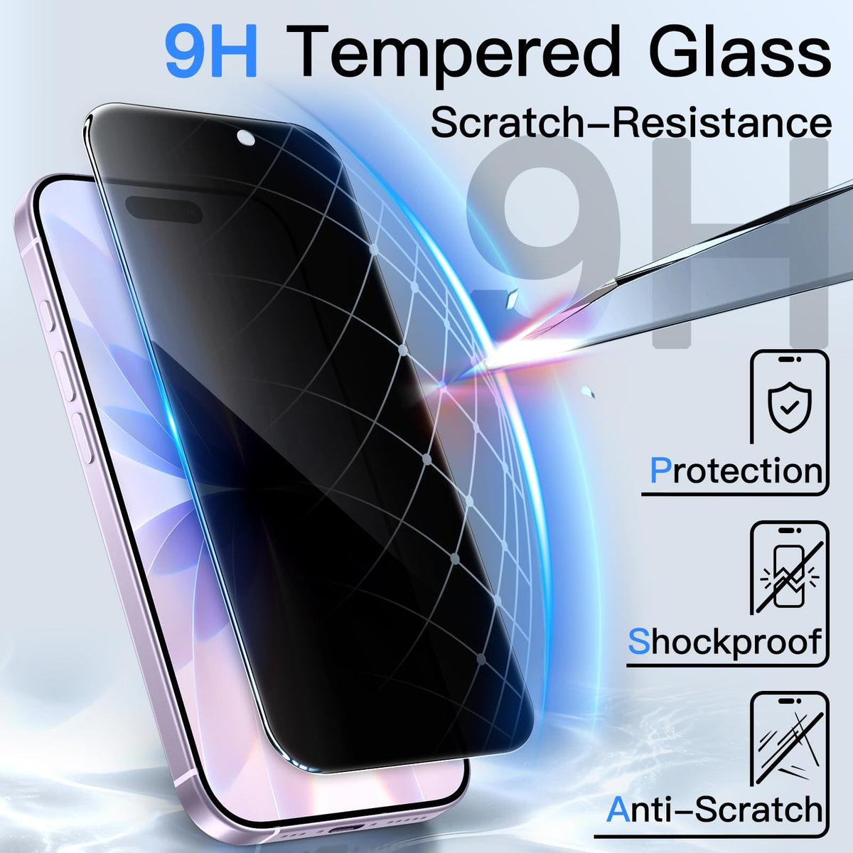 JETech Privacy Screen Protector for iPhone 15 6.1-Inch, Anti-Spy Tempered Glass Film with Easy Installation Tool, 2-Pack