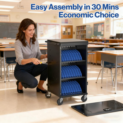 POCHAR 30 Devices Open Laptop Charging Cart for iPads, Tablets - Laptop & Tablet Storage Carts for Classroom, Office - Chromebook Charging Station Cart with Cable Management & Surge Protection
