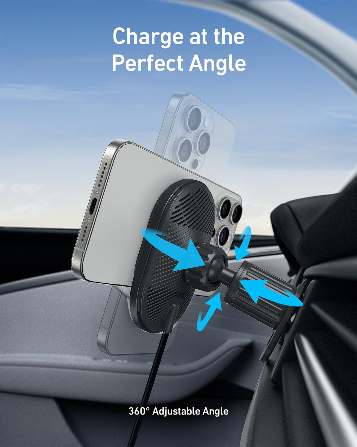 Anker Prime MagSafe Car Mount Charger, Qi2 25W Certified Wireless Car Charger with AirCool, Strong Magnets, Air Vent Mount for iPhone 17-12 Series (Check Vent Compatibility, 60W Adapter Included)