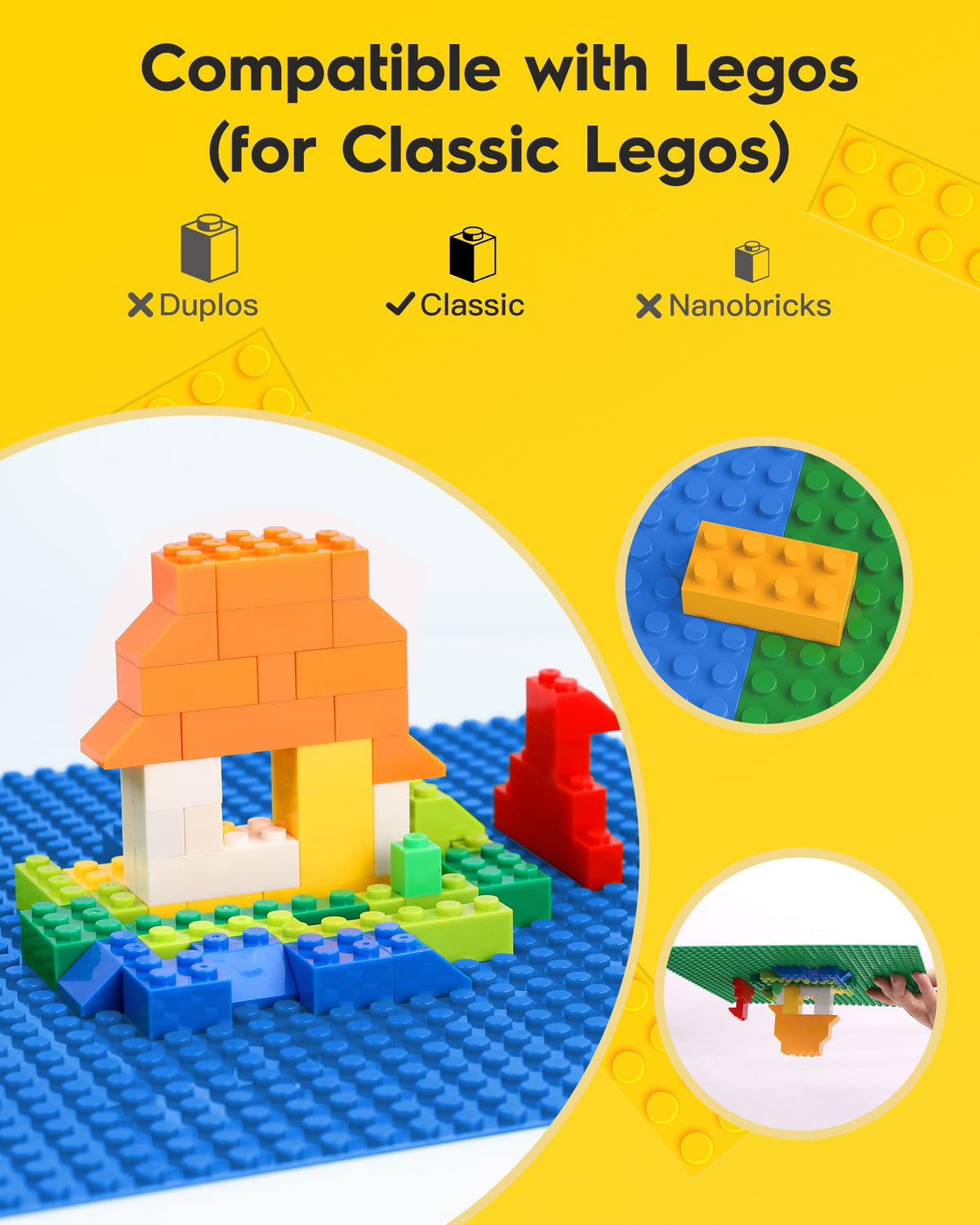 Pokiiulk Classic Gray Baseplates, 32x32 Studs Square Base Plates for Play or Display Bricks Creations, Compatible with Classic Legos, 10" x 10", Pack of 2, Perfect for City Streets, Castle, Mountains