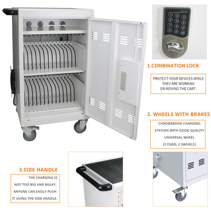 35 Device Mobile Charging Cart, Chromebooks and Laptop Computers, Locking Charging Station with Lock & Key for The Front Back Door, Surge Protection