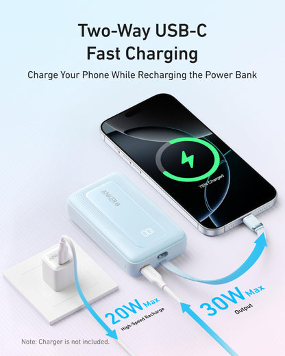 Anker Zolo Power Bank (2025 Upgraded Version), 20,000mAh 30W High-Speed Portable Charger with Built-in USB-C Cable, Battery Pack for iPhone 17/16 / 15 Series, Galaxy, and More