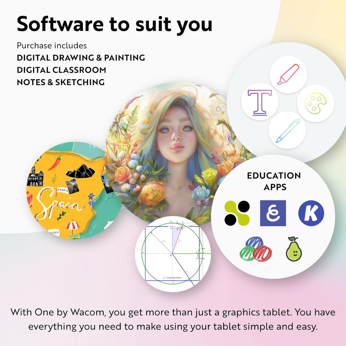 One by Wacom Small Graphics Drawing Tablet 8.3 x 5.7 Inches, Portable Versatile for Students and Creators, Ergonomic 2048 Pressure Sensitive Pen Included, Compatible with Chromebook Mac and Windows