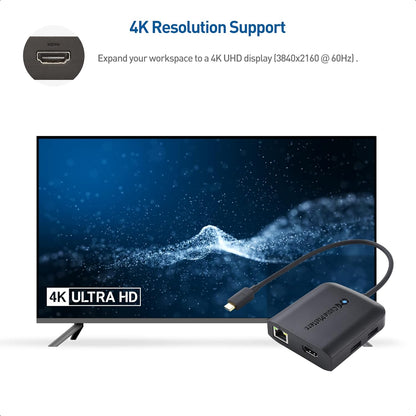 Cable Matters USB C Hub with HDMI 4K@60Hz, 100W Charging, Gigabit Ethernet, and 3X USB in Black - USBC and Thunderbolt 4 / USB4 / Thunderbolt 3 Port Compatible with Surface Pro, MacBook Pro, Dell XPS