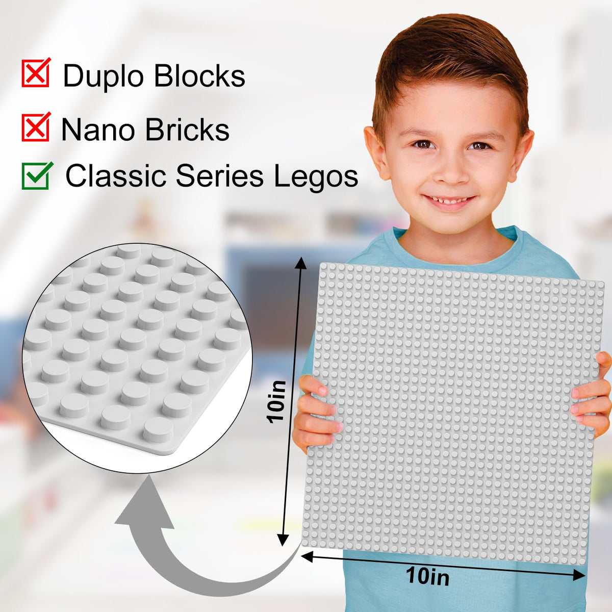 Pokiiulk Classic Gray Baseplates, 32x32 Studs Square Base Plates for Play or Display Bricks Creations, Compatible with Classic Legos, 10" x 10", Pack of 2, Perfect for City Streets, Castle, Mountains