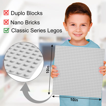 Pokiiulk Classic Gray Baseplates, 32x32 Studs Square Base Plates for Play or Display Bricks Creations, Compatible with Classic Legos, 10" x 10", Pack of 2, Perfect for City Streets, Castle, Mountains