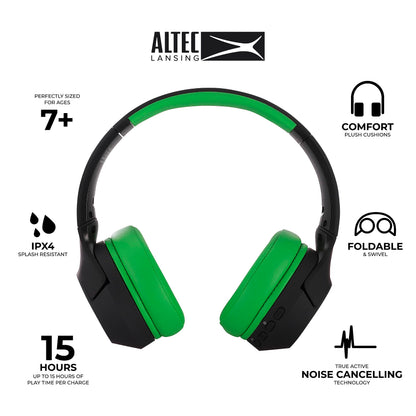 Altec Lansing Kid Safe Noise Cancelling Wireless Headphones 15H Battery, 85dB Volume Limit, Foldable Design Powerful Sound, Active Noise Cancellation Perfect for Kids Ages 7+ (Whiteout Pop Pink)