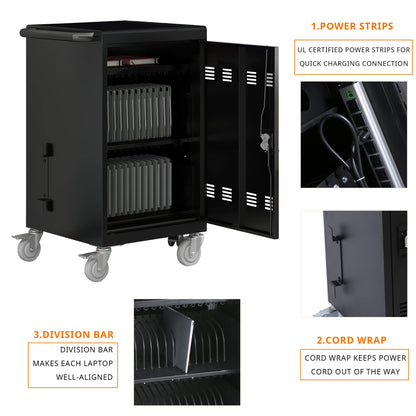 35 Device Mobile Charging Cart, Chromebooks and Laptop Computers, Locking Charging Station with Lock & Key for The Front Back Door, Surge Protection