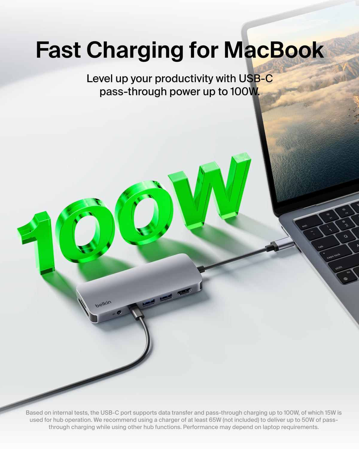 Belkin USB C Hub, 4-in-1 Multi-Port Laptop Dock with 4K HDMI, USB C Docking Station with 100 Watt Pass-Through Power Delivery, 2 X USB A Ports For MacBook Pro, Air, iPad Pro, Chromebook and More