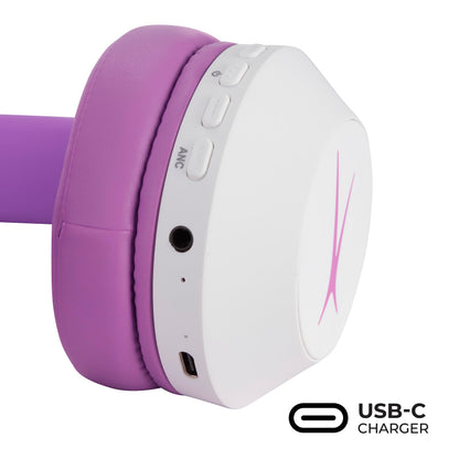 Altec Lansing Kid Safe Noise Cancelling Wireless Headphones 15H Battery, 85dB Volume Limit, Foldable Design Powerful Sound, Active Noise Cancellation Perfect for Kids Ages 7+ (Whiteout Pop Pink)